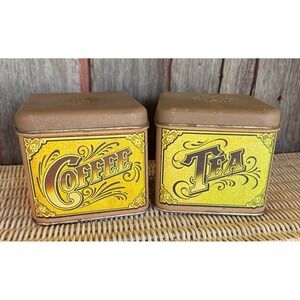 Vintage 1981 Coffee Tea Tins Canisters Cottagecore Retro Farmhouse Collectible
